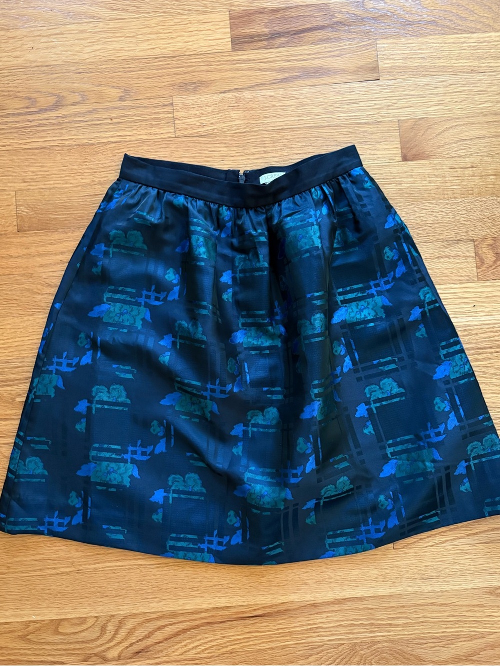 J. Crew Black Skirt with Blue-Green Print